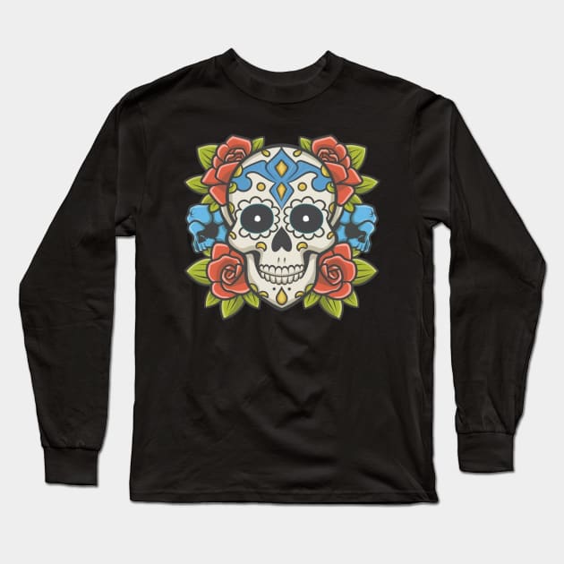 American Traditional Skull tattoo Long Sleeve T-Shirt by Goku Creations